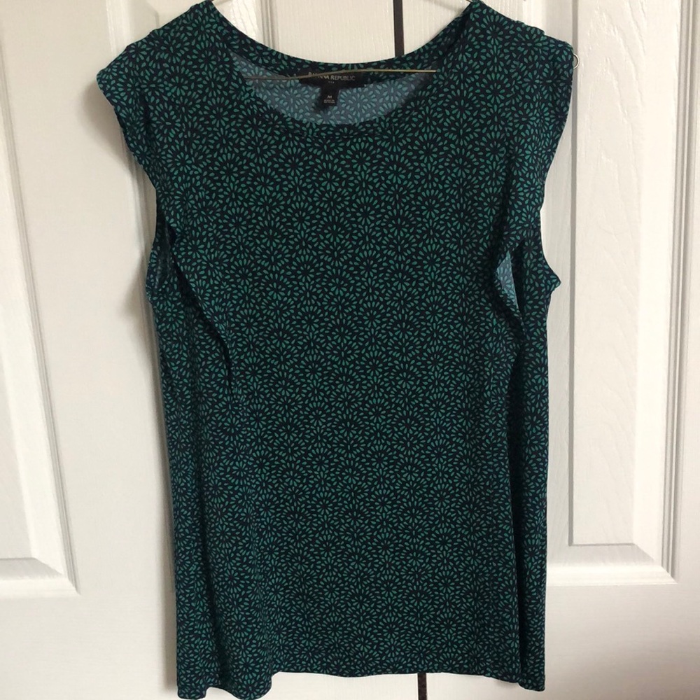 Banana Republic Teal and Black Printed Tank Top